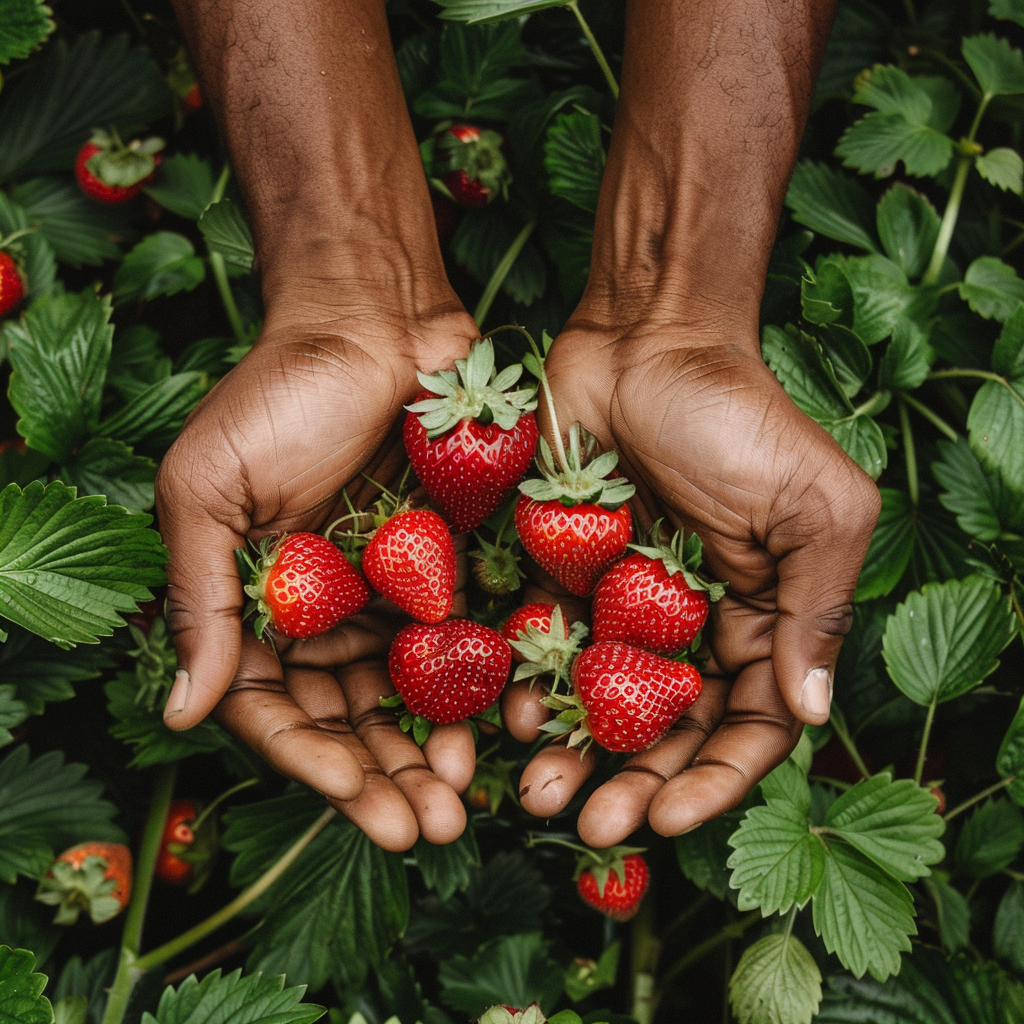 Hands Holding Strawberries